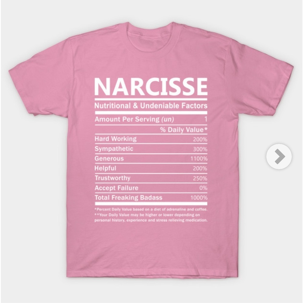 Narcisse‎ Name T Shirt - Narcisse Nutritional and Undeniable Name Factors